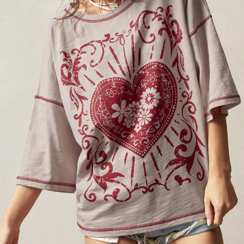 Bohemela Casual Solid Color Knit Round Neck Short Sleeve Loose Wash Women T-Shir - Picture 7 of 8
